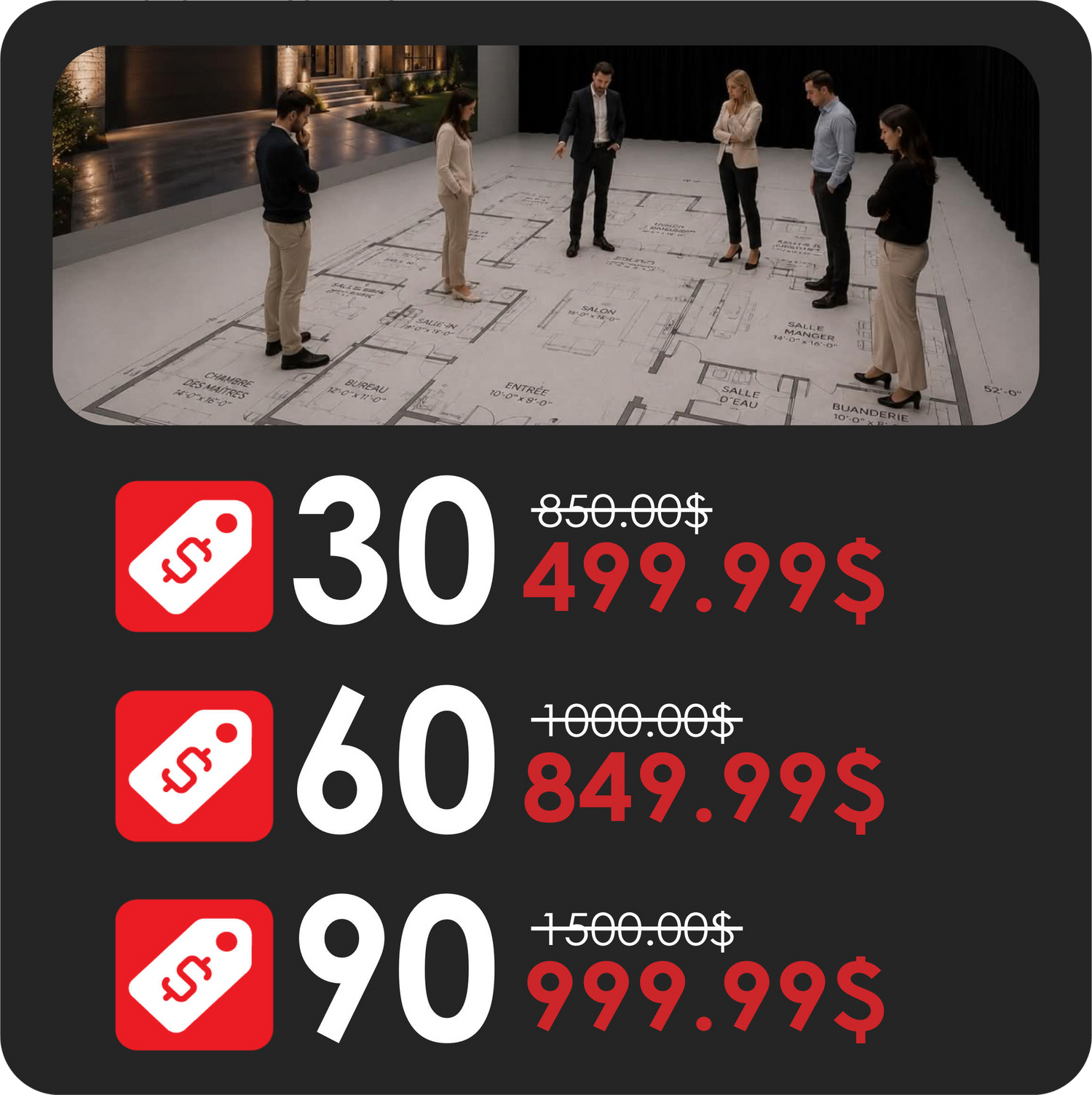 Choix de session : 30 - 60 - 90 minutes