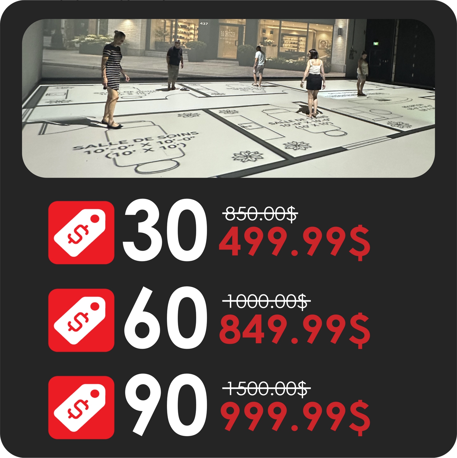 Choix de session : 30 - 60 - 90 minutes